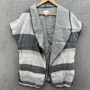 Hinge Women's XS/S Gray White Striped Sleeveless Cardigan‎ Lightweight Vest
